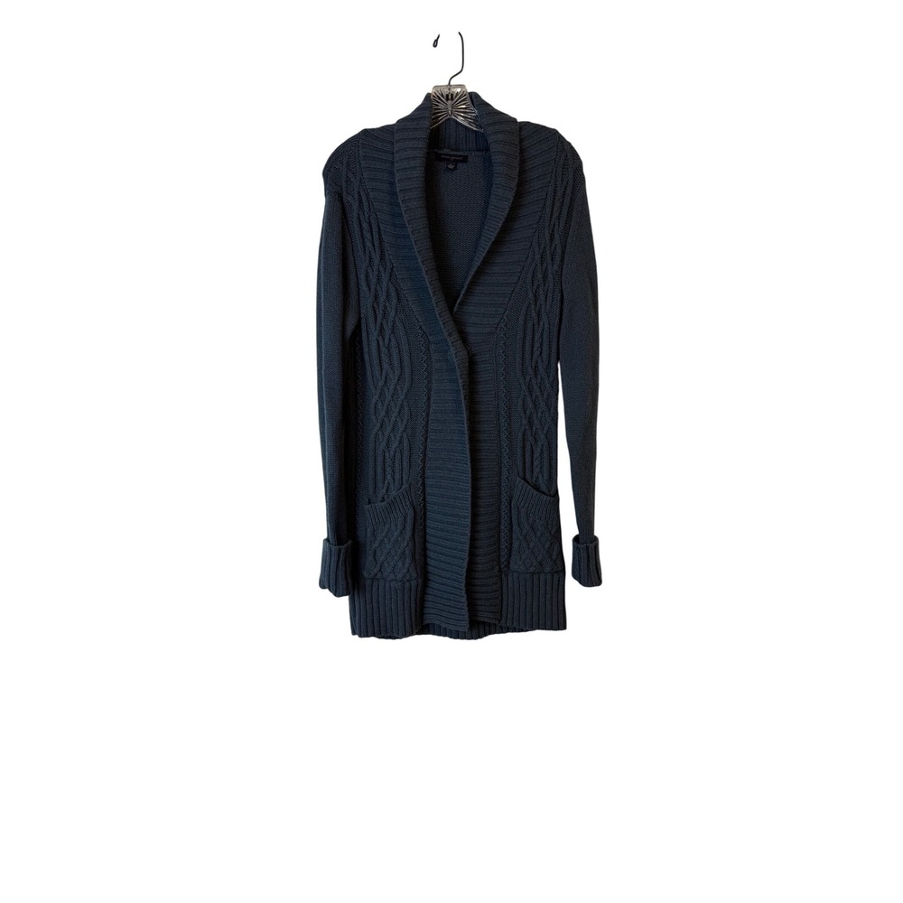 Banana Republic Cable Knit Shawl Collar Long Cardigan Wool Women Size‎ S Blue